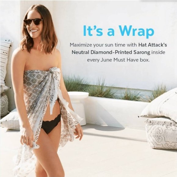 Hat Attack White Printed Diamond Sarong Scarf NEW SEALED - Picture 1 of 5